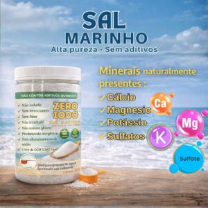 Sal Marinho Integral Moído Sem Iodo 1Kg 100% Natural Cloreto de Sódio, Pote Sal Culinário
